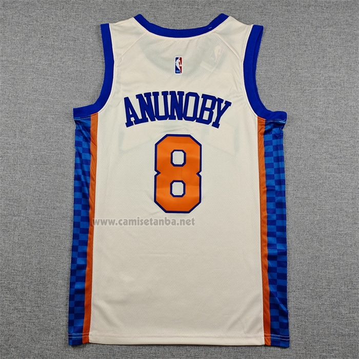 Camiseta New York Knicks Og Anunoby NO 8 Ciudad 2025-26 Crema